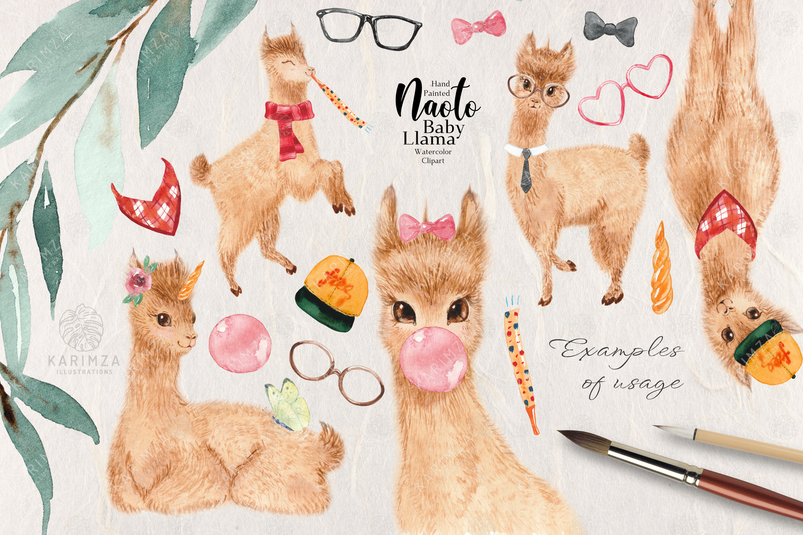 Llama clipart Alpaca watercolor clipart, cute animals, kids