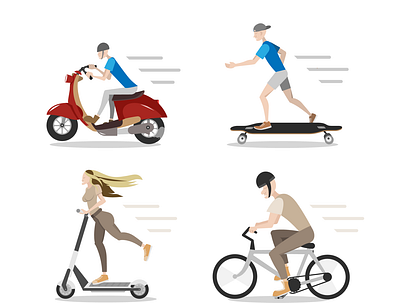 Speed drivers bisycle character deliver design driver illustration man people scooter skate vector