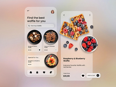 Waffle Shop - Online Shop Mobile App UI adobe adobe xd app application branding design figma graphic design illustration logo mobile mobile app shop sketch ui uiux ux vector waffle waffle app