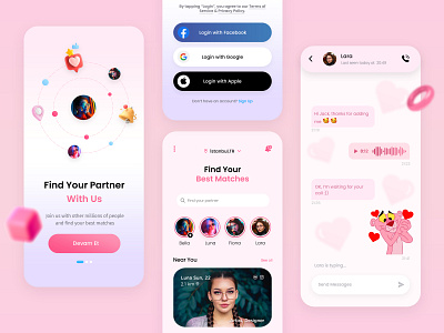 Dating App UI adobe photoshop adobe xd app application branding chat dating dating app design figma graphic design illustration login logo mobile app ui ux vector