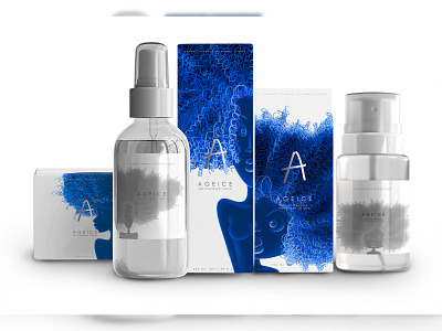 AGEICE. Beauty products packaging. Label design. beauty products bitmap blue design branding cartoon character design cosmetics label craft illustration craft label craft packaging curly hair illustration label concept label design packaging photoshop stylish stylization women silhouette women style