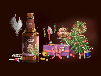 BUHWINE'S BREWERY. Beer label concept. Packaging. 2d illustration ale beer label bitmap cartoon character character design christmas christmas tree concept art design digital drawing elf fantasy concept gnome illustration label design packaging photoshop presents
