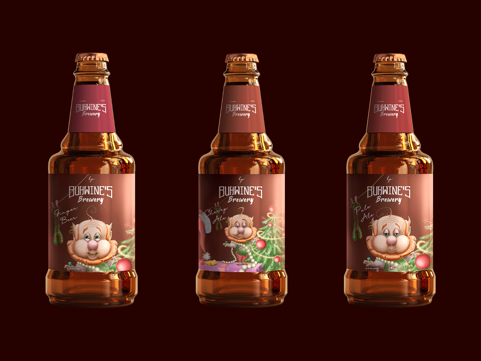 BUHWINE'S BREWERY. Beer label concept. Packaging. animation beer label bitmap branding brewery cartoon character character design christmas craft sketch dwarf emotions fantasy concept gnome illustration label design motion packaging photoshop ruby ale