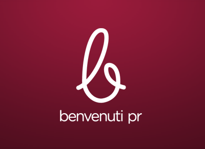 Benvenuti PR burgundy clean creative curve design gradient icon logo nice script simple sleek