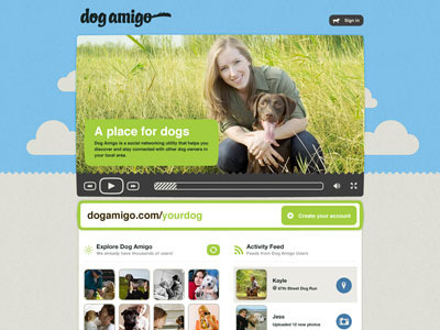 Dog Amigo activity feed amigo awesome blue buttons clean community creative design dog dogs explore feed icon icons interactive layout logo movie play simple social networking startup ui user experience user friendly user interface ux video web