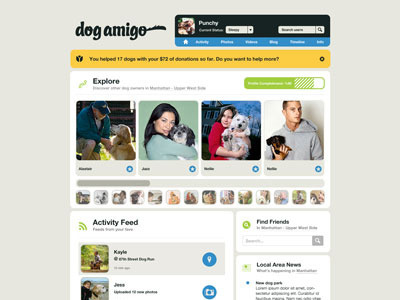 Dog Amigo awesome buttons clean community creative cute design dog dogs explore feed interactive layout list local logo news pet pictures service simple social networking startup ui user experience user friendly user interface ux web web design