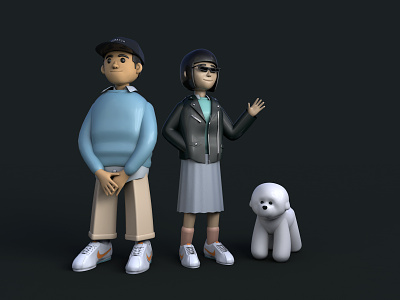 3d Practice – Couple with dog 3d 3d modeling c4d character character design couple design dog illustration modeling