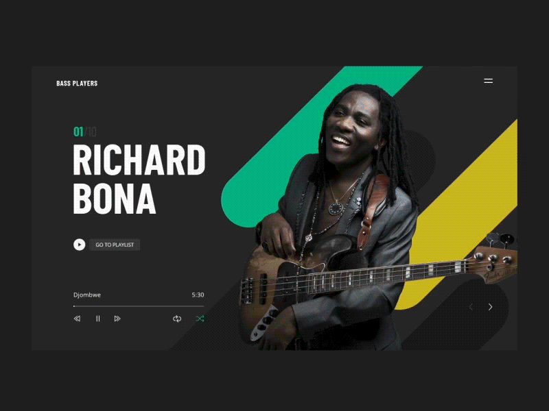 Bass player landing concept animation bass bass player bassist colors interaction landing page music simple ui ux web