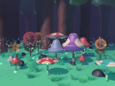 3D Scene Practice – Psilocybin Mushrooms 3d 3d modeling 3d scene c4d forest illustration mushroom nature photoshop psychedelic