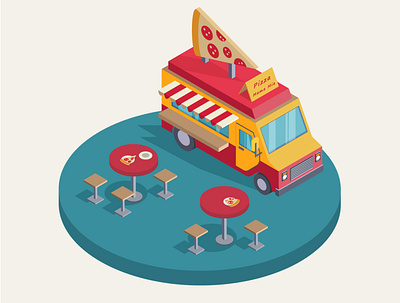 Isometric truck food food truck illustration isometric vector