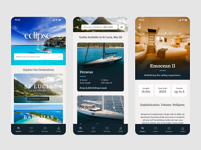App design for luxury yacht charter company app design figma prototype ui ux