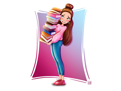 Character design: Girl with books character character design design face girl illustration portrait portraits