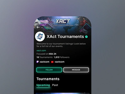 One Up - Organization Detail app detail esports follow gaming glow green hyperlink instagram integration link one up profile twitch twitter ui user ux warzone youtube