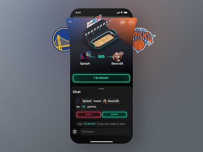 One Up - Match Lobby app basketball betting bottom sheet chat esports gaming ios lobby mobile modal nba nba2k one up product design ps5 teams ui ux xbox