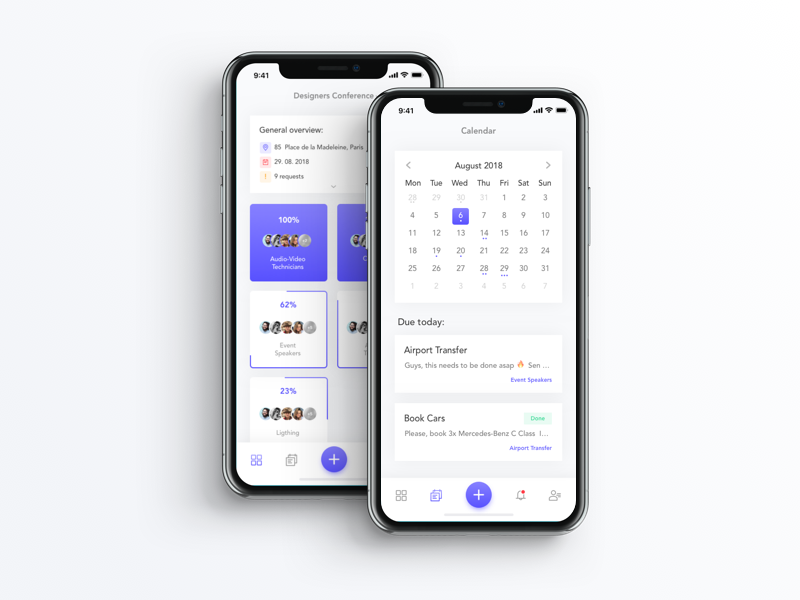 Event Task Manager - Tap bar Interaction progress task calendar iphone event manager event menu tap bar add ui