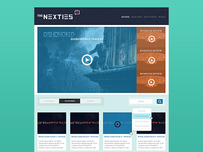 The Nexties TV - homepage bitter button dropdown featured filter gif homepage icon pixels search search bar thenextiestv typography ui ux webdesign