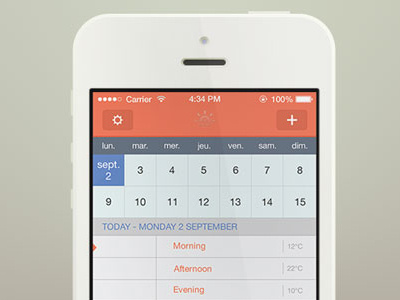 Sunrise iOS 7 redesign calendar flat flat design grid ios ios 7 minimalistic mockup redesign simple ui ux