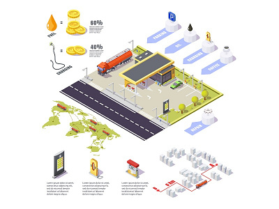 gas station infographics branding cartoon charging concept design fuel gas illustration infographics isometric online station web
