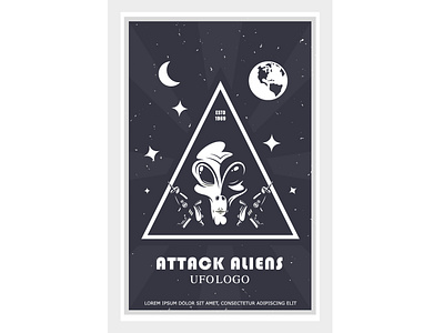 alien attack poster, humanoid face design in space alien aliens attack backgrounds cartoon comic concept cosmos design face flat galaxy illustration logo