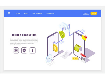mobile transfers online application, isometric concept of finan