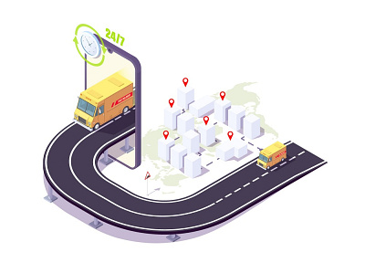 Isometric delivery, mobile application for ordering services of app cargo city concept deliver delivery app delivery service delivery truck design designs fast illustration isometric web