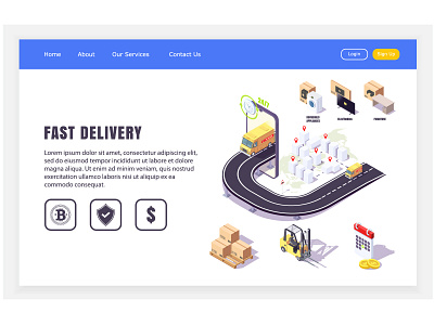 website of delivery 24 hours 24 hours app cartoon concept delivery design fast illustration isometric online table washing machine web