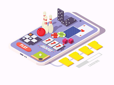 Mobile games app black jack cartoon casinos checkers concept games illustration isometric mobile ui