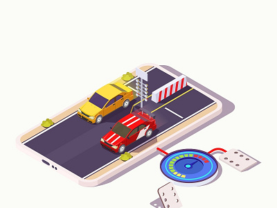 mobile racing games concept design drag games illustration isometric low poly online speed sports vector