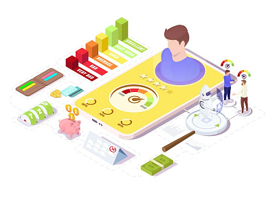 credit scoring 3d app cartoon concept design illustration isometric low poly lowpoly ui ux web