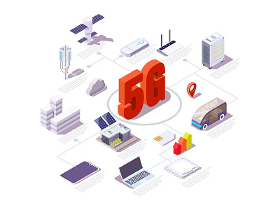 5g set 3d 5g car cartoon concept icon illustration isometric low poly lowpoly router set sity smarthome vector