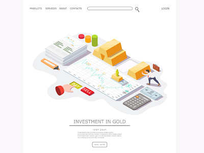 investment in gold attachment businessman cartoon concept design gold illustration investment isometric low poly lowpoly trader vector web