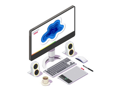 Computer display with vector design program. 3D Web Vector Illus