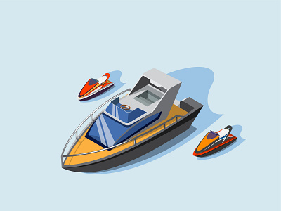 boat and jet ski boat design icon illustration isometry jet ski sea vector