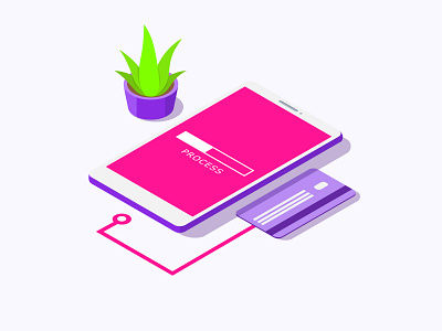 Transfer Money To The Card Raster Copy application bank bright business concept credit card currency flower green illustration money payment phone pink process purple replenishment transfer vector web