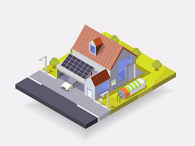 solar house vector isometric illustration 3d concept design electric electric car electricity energy energy arthouse house house illustration icon illustration isometric isometry roofs solar solar panel solar system vector web