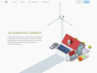 alternative energy vector illustration 3d alternative energy app business and finance car cartoon city concept design hause home icon illustration isometric isometry solar solar energy solar panel vector web