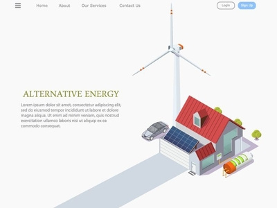 alternative energy vector illustration 3d alternative energy app business and finance car cartoon city concept design hause home icon illustration isometric isometry solar solar energy solar panel vector web