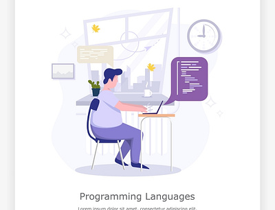 banner programming languages animation cartoon concept design flat icon illustration ui vector web