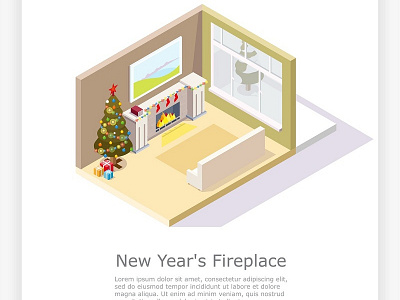 New Year s fireplace cartoon cartoons christmas concept december design designs fire fireplace holiday home icons illustration illustrations isometric merry merrychristmas trees vector