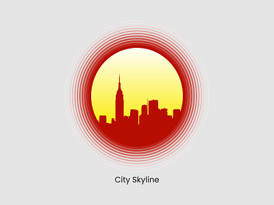 City Skyline Red Cityscape Yellow Background Vector Silhouette