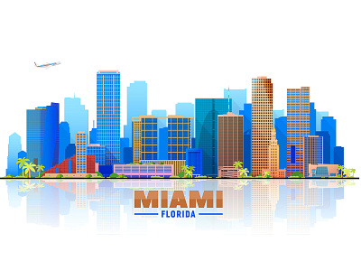 Miami skyline city florida illustration landmarks miami skyline usa