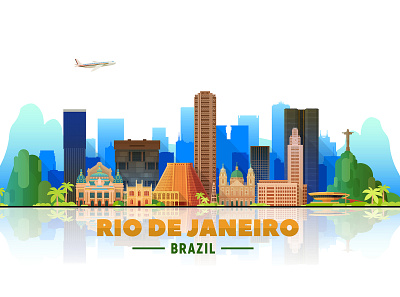 Rio De Janeiro slyline brazil brazilian city design illustration landmarks rio rio de janeiro skyline south america vector