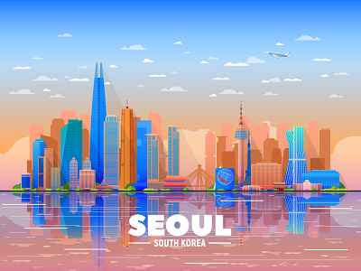 Seoul skyline creative evening illustration korea landmarks marketing seoul skyline south south korea vector