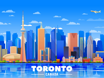 Toronto skline canada city creative design flat illustration landmarks market skyline toronto tower vector