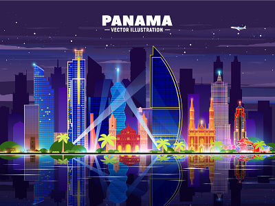 Panama City business city cityscape creative illustration lights marketing night panama panama city sale skyline vector