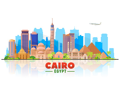 Cairo skyline illustration africa cairo city cm creative creative market design egypt famous illustration landmarks shop skyline vector
