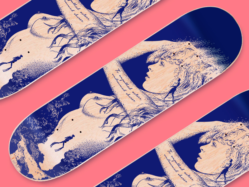 Ocean - Skate deck woman wave surf skate shakespeer naked illustration diving design deck board art