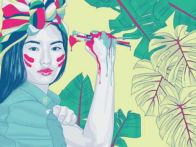 Girl Power bushes feminism fist girl illustration leaves multicultural paint plants power volunteering woman