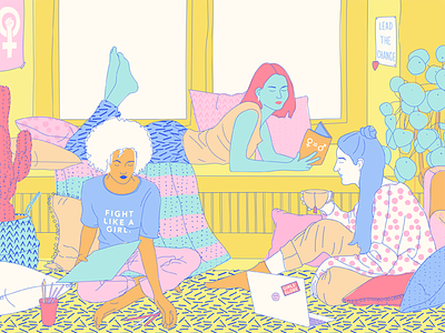 Girls' Globe art artist blogger cozy equality feminism girl illustration pijamas plants room volunteering
