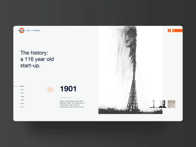 Gulf Gas + Power history page animation animated transition clean design energy gif history interface layout minimal prototype timeline transition ui ux web website